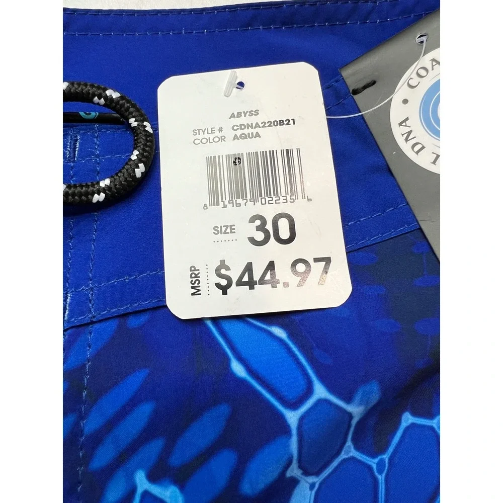 Coastal DNA Boardshort Men 30 Aqua Abyss Blue Scale 4-Way Stretch Swim Trunk D15